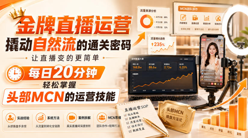 金牌直播运营撬动自然流的通关密码，让直播变的更简单，每日20分钟，轻松掌握头部MCN的运营技能-洛柒笔记