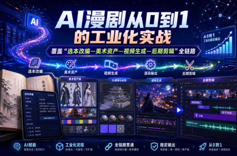 AI漫剧从0到1的工业化实战，覆盖“选本改编—美术资产—视频生成—后期剪辑”全链路（更新6月）-洛柒笔记