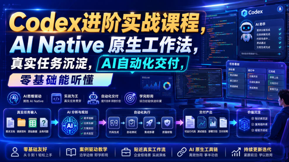 Codex进阶实战课｜AI Native原生工作法，22节真实任务落地，从配置到AI自动化交付全链路教程-洛柒笔记