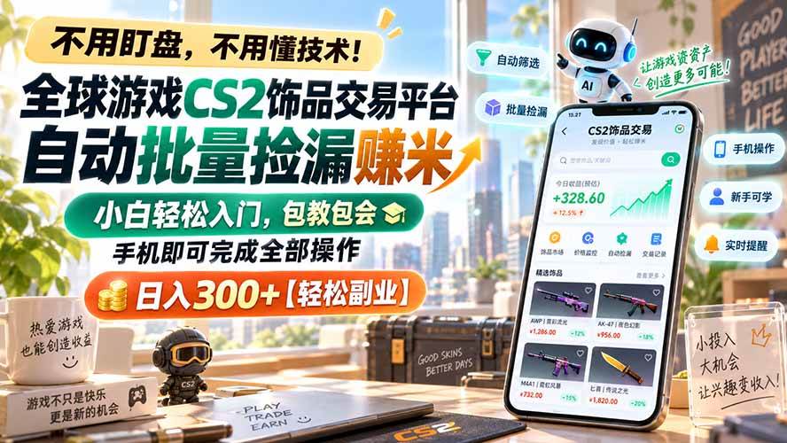 （20454期）全球游戏CS2饰品交易平台自动批量捡漏赚米，小白轻松入门，包教包会，手机即可完成全部操作，日入300+【轻松副业】-洛柒笔记