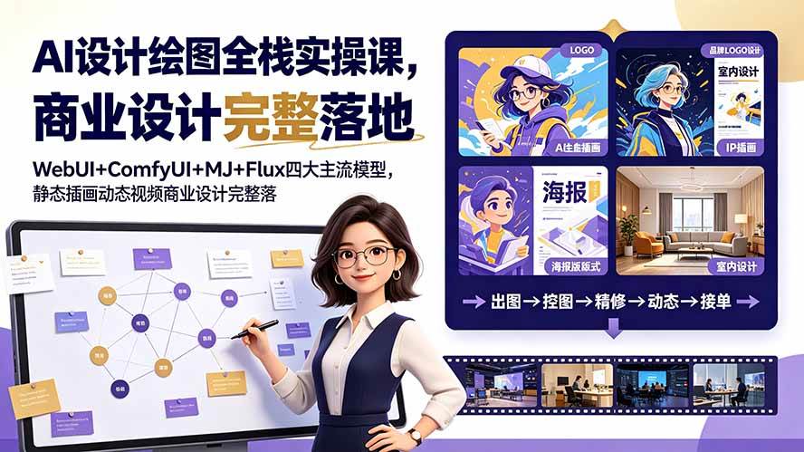 （19244期）AI设计绘图全栈实操课，WebUI+ComfyUI+MJ+Flux四大主流模型，静态插画动态视频商业设计完整落地教程-洛柒笔记