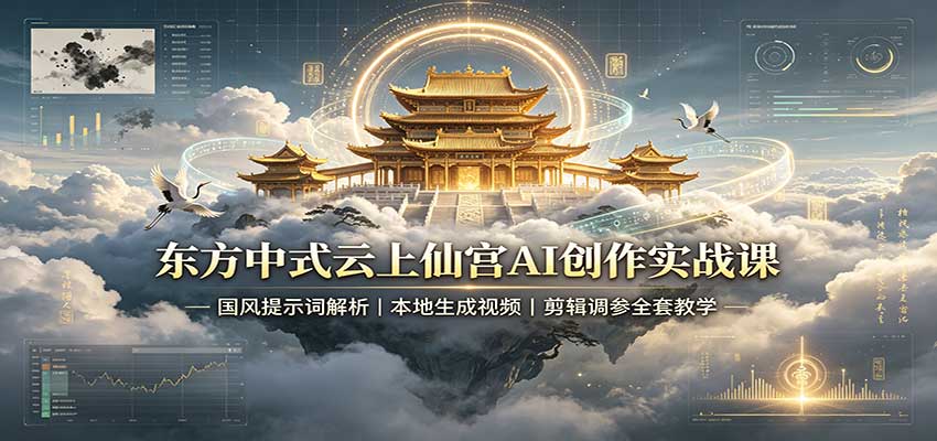东方中式云上仙宫AI创作实战课：国风提示词解析，本地生成视频，剪辑调参全套教学-洛柒笔记