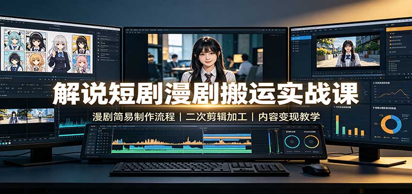 解说短剧漫剧搬运实战课：漫剧简易制作流程，二次剪辑加工，内容变现教学-洛柒笔记
