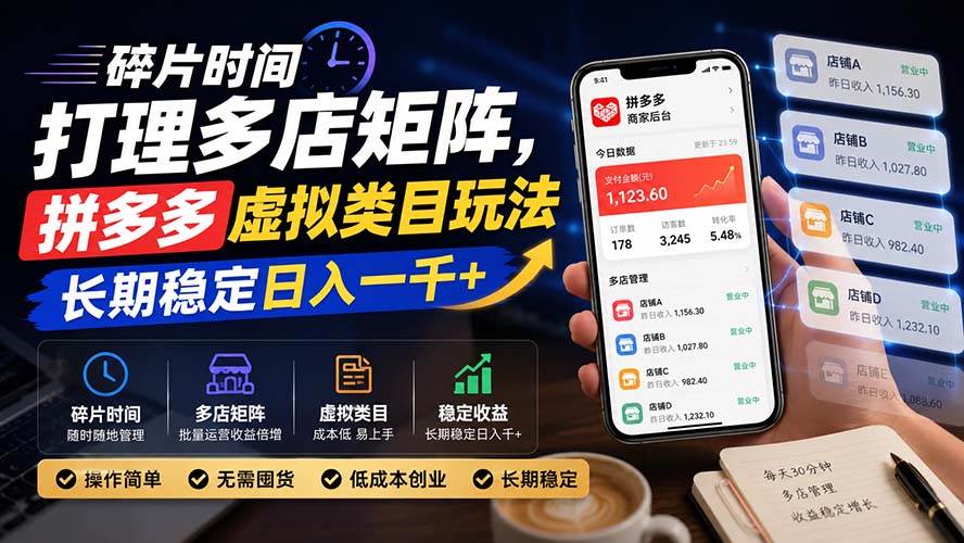 （20164期）碎片时间打理多店矩阵，拼多多虚拟类目玩法，长期稳定日入一千+-洛柒笔记