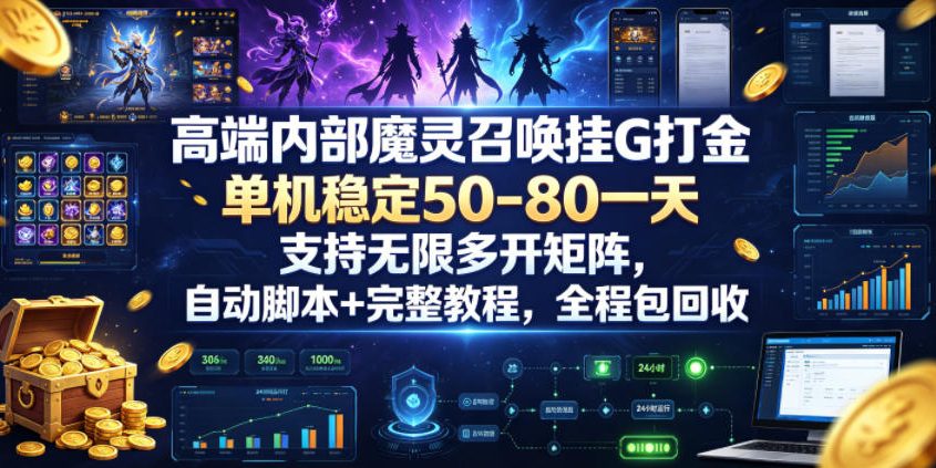 高端内部魔灵召唤挂G打金，单机稳定50-80一天，支持无限多开矩阵，自动脚本+完整教程，全程包回收【揭秘】-洛柒笔记