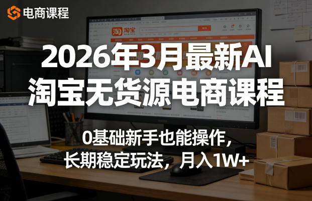 2026年3月最新AI淘宝无货源电商课程，0基础新手也能操作，长期稳定玩法，月入1W+（更新0410）-洛柒笔记