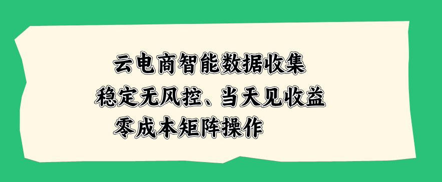 云电商智能数据收集，稳定无风控，当天做当天见收益，零成本矩阵操作【揭秘】-洛柒笔记