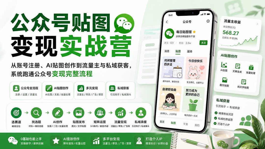 （20120期）公众号贴图变现实战营：从账号注册、AI贴图创作到流量主与私域获客，系统跑通公众号变现完整流程-洛柒笔记