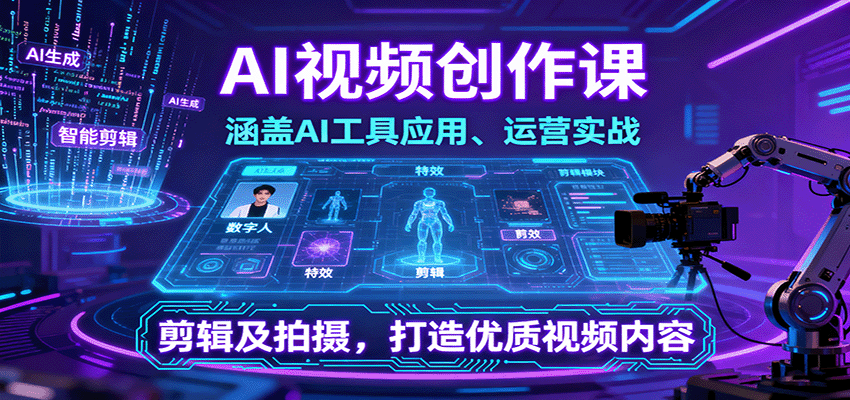 AI视频创作课，涵盖AI工具应用、运营实战、剪辑及拍摄，打造优质视频内容-洛柒笔记
