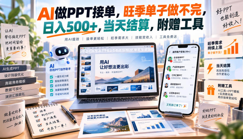 AI做PPT接单，旺季单子做不完，日入500+，当天结算，附赠工具【揭秘】-洛柒笔记