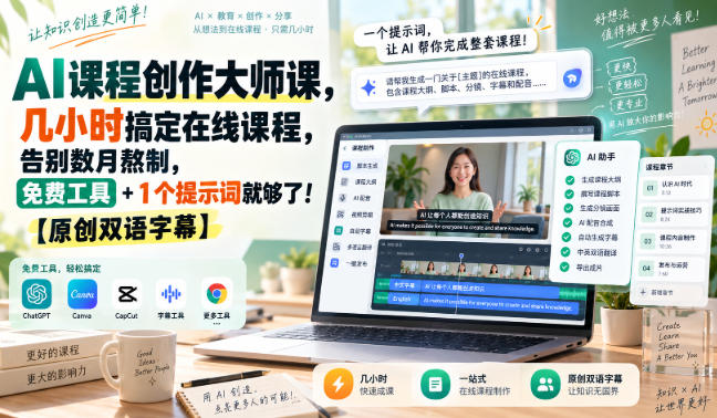 AI课程创作大师课，几小时搞定在线课程，告别数月熬制，免费工具+1个提示词就够了！【原创双语字幕】-洛柒笔记