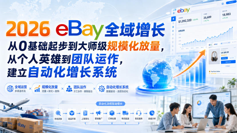 2026 eBay全域增长，从0基础起步到大师级规模化放量，从个人英雄到团队运作，建立自动化增长系统-洛柒笔记