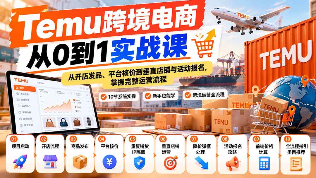 （20646期）【无水印】Temu跨境电商从0到1实战课：从开店发品、平台核价到垂直店铺与活动报名，掌握完整运营流程-洛柒笔记
