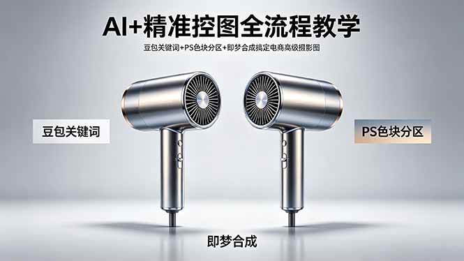 （18331期）AI+精准控图全流程教学 豆包关键词+PS色块分区+即梦合成搞定电商高级摄影图-洛柒笔记