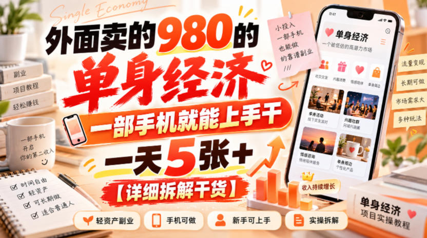 外面卖的980的单身经济，一部手机就能上手干，一天5张+【详细拆解干货】-洛柒笔记