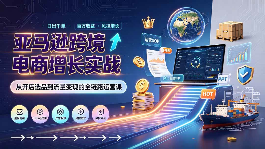 （19308期）亚马逊0-1孵化特训营8期：从注册风控到稳定日出千单实战，规避审核封店风险，标准化执行流程落地-洛柒笔记
