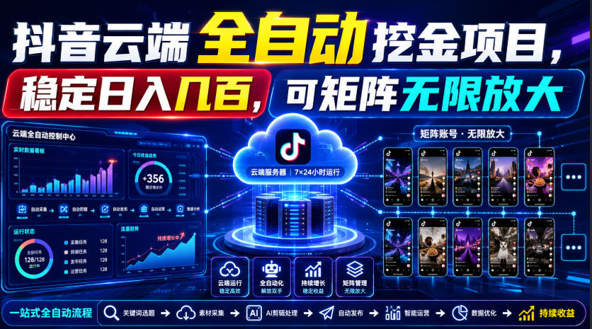 Dy云端全自动挖金项目，稳定日入几百，可矩阵无限放大！【揭秘】-洛柒笔记