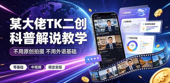 某大佬TK二创科普解说教学，不用原创拍摄不用外语基础，零基础做TikTok中视频稳定变现-洛柒笔记