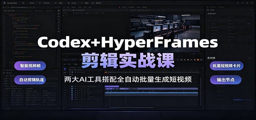 Codex+HyperFrames剪辑实战课：两大AI工具搭配全自动批量生成短视频-洛柒笔记