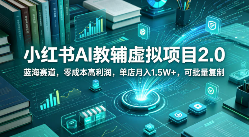 小红书AI教辅虚拟项目2.0，蓝海赛道，零成本高利润，单店月入1.5W+，可批量复制-洛柒笔记