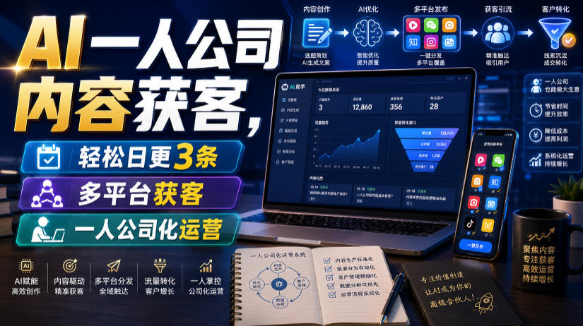 AI一人公司内容获客，轻松日更3条，多平台获客，一人公司化运营-洛柒笔记