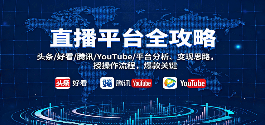 直播平台全攻略：头条/好看/腾讯/YouTube/平台分析、变现思路，授操作流程，爆款关键-洛柒笔记