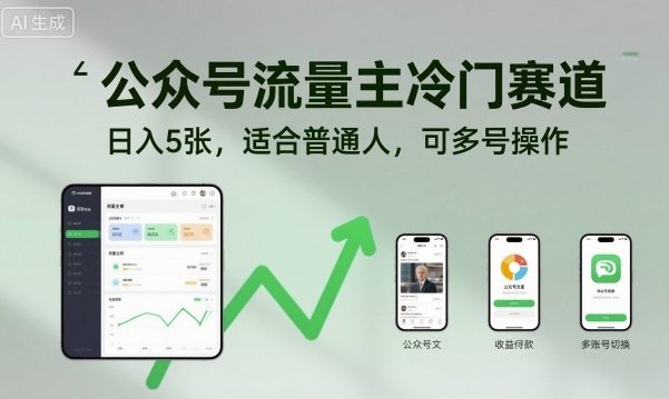 公众号流量主冷门赛道，日入5张，适合普通人，可多号操作-洛柒笔记