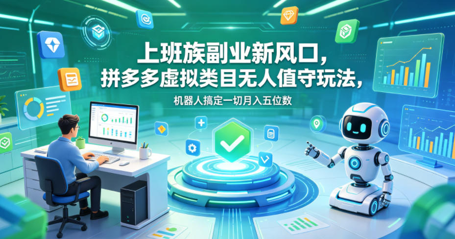 上班族副业新风口，拼多多虚拟类目无人值守玩法，机器人搞定一切月入五位数【揭秘】-洛柒笔记
