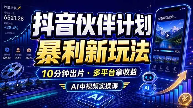 抖音伙伴计划最新玩法，无需配音剪辑，10分钟出一条原创视频，轻松日入三位数-洛柒笔记