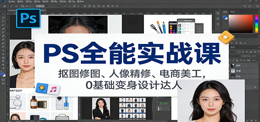 PS全能实战课：抠图修图、人像精修、电商美工，0基础变身设计达人-洛柒笔记