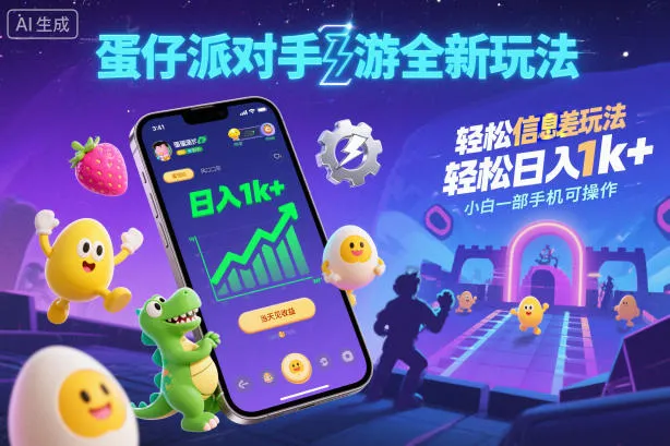 蛋仔派对手游全新玩法，轻松日入1k+，风口信息差玩法，当天见收益，小白一部手机可操作-洛柒笔记