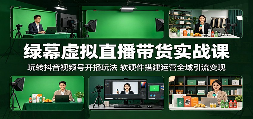 绿幕虚拟直播带货实战课：玩转抖音视频号开播玩法，软硬件搭建运营全域引流变现-洛柒笔记