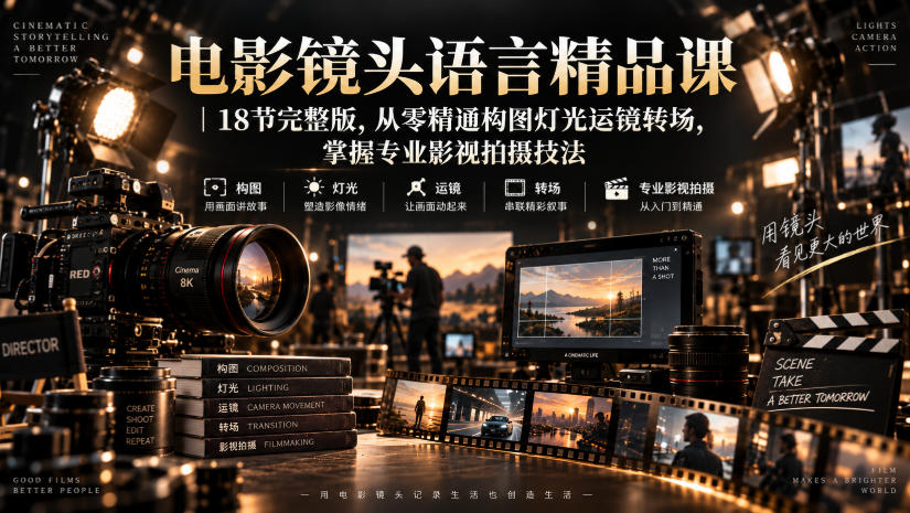 电影镜头语言精品课｜18节完整版，从零精通构图灯光运镜转场，掌握专业影视拍摄技法-洛柒笔记