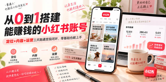 从0到1搭建能賺钱的小红书账号，定位+内容+运营三天跑通变现闭环-洛柒笔记