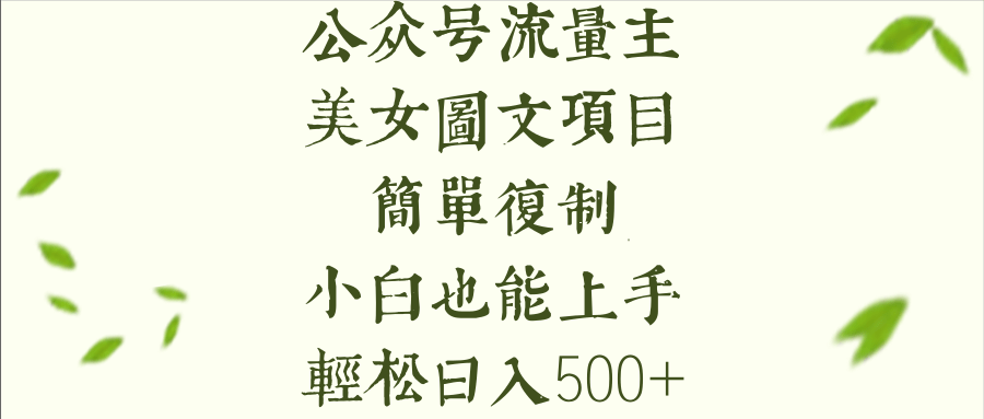 公众号流量主长期收益项目，美女图片简单复制，小白也能上手，轻松日入500+-洛柒笔记
