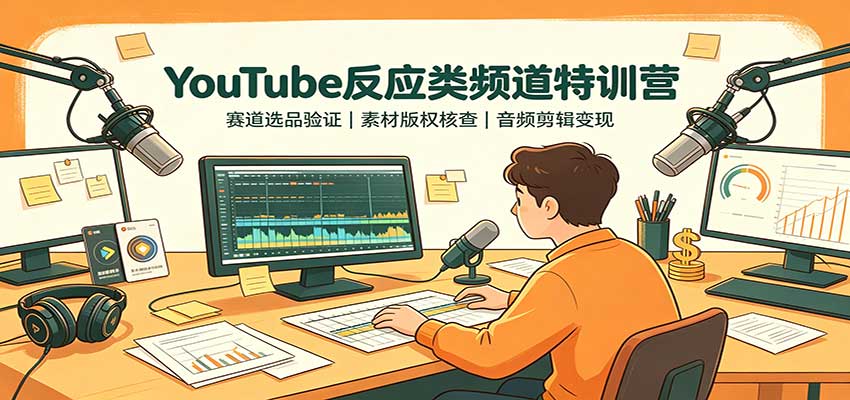 YouTube反应类频道特训营：赛道选品验证，素材版权核查，音频剪辑变现-洛柒笔记