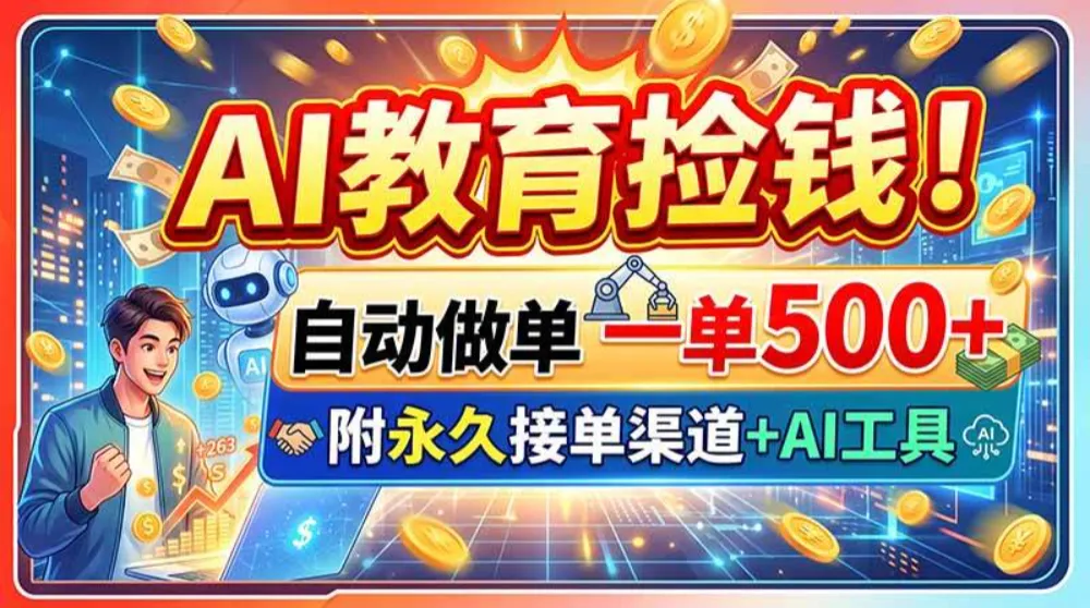AI教育捡钱！自动做单一单500+，附永久接单渠道+AI工具-洛柒笔记