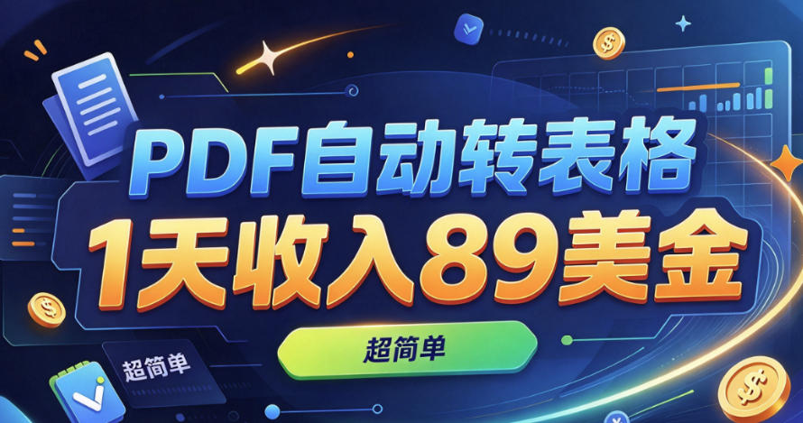 PDF自动转表格，1天收入89美刀，超简单，0门槛-洛柒笔记