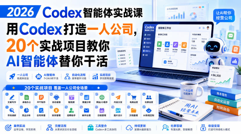 2026 Codex智能体实战课，用Codex打造一人公司，20个实战项目教你AI智能体替你干活-洛柒笔记