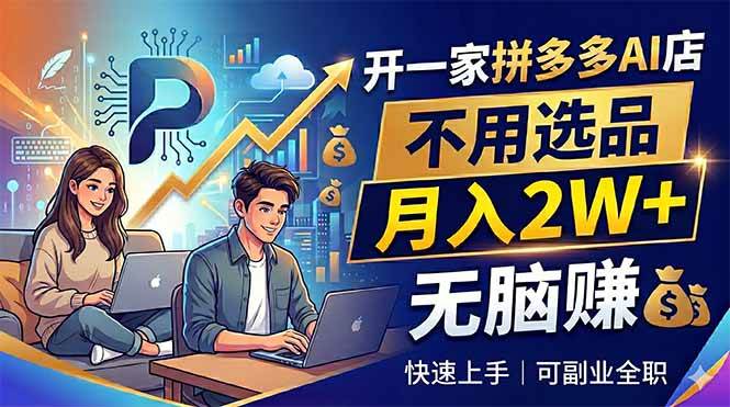 （18520期）开一家拼多多AI店，不用选品，月入2W+，无脑赚，可副业全职-洛柒笔记