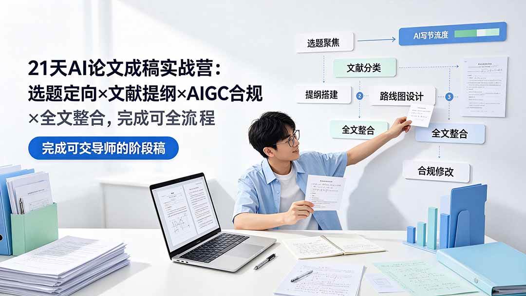 （19334期）21天AI论文成稿实战营：选题定向×文献提纲×AIGC合规×全文整合，完成可交导师的阶段稿