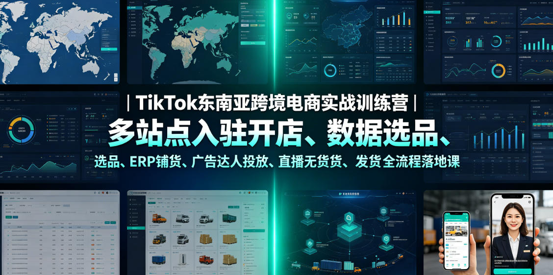 TikTok东南亚跨境电商实战训练营｜多站点入驻开店、数据选品、ERP铺货、广告达人投放、直播无货源发货全流程落地课-洛柒笔记