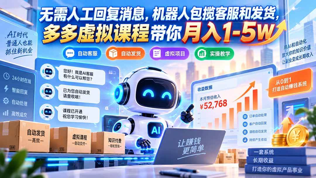 （20615期）无需人工回复消息，机器人包揽客服和发货，多多虚拟课程带你月入1-5W-洛柒笔记
