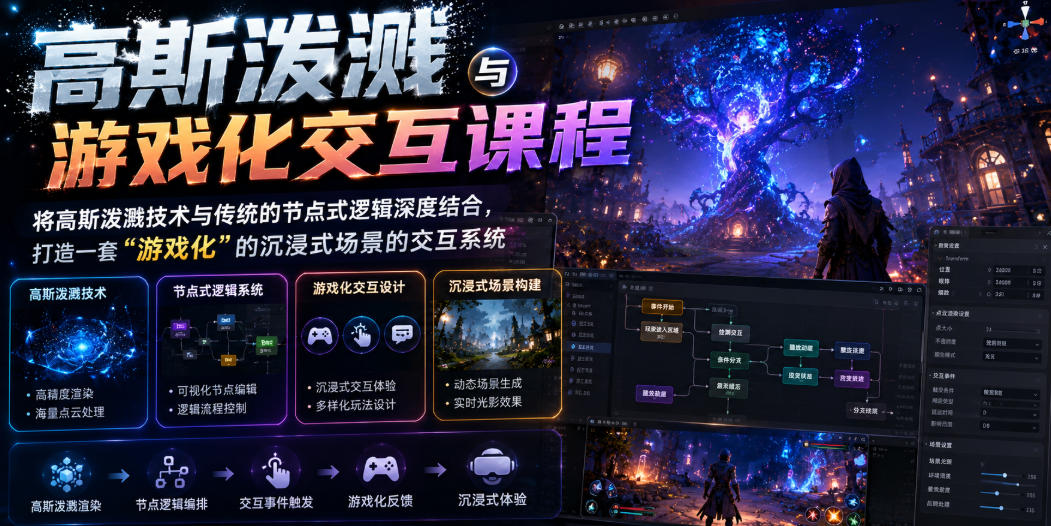 高斯泼溅与游戏化交互课程，将高斯泼溅技术与传统的节点式逻辑深度结合，打造一套“游戏化”的沉浸式场景的交互系统-洛柒笔记