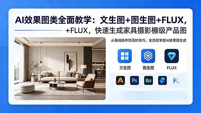 （18452期）AI效果图类全面教学：文生图+图生图+FLUX，快速生成家具摄影棚级产品图-洛柒笔记