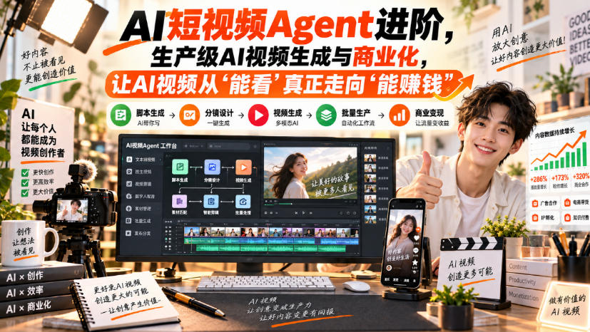 AI短视频Agent进阶，生产级AI视频生成与商业化，让AI视频从”能看”真正走向”能賺钱”-洛柒笔记