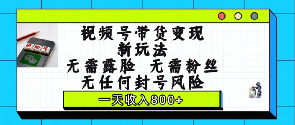 视频号带货变现新玩法，无需露脸，无需粉丝，无任何封号风险，一天收入800+-洛柒笔记