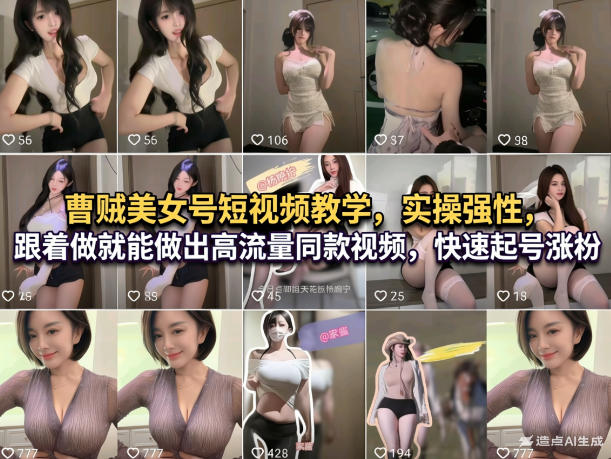 曹贼美女号短视频教学，实操性强，跟着做就能做出高流量同款视频，快速起号涨粉-洛柒笔记