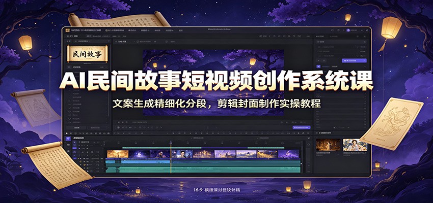 AI民间故事短视频创作系统课：文案生成精细化分段，剪辑封面制作实操教程-洛柒笔记