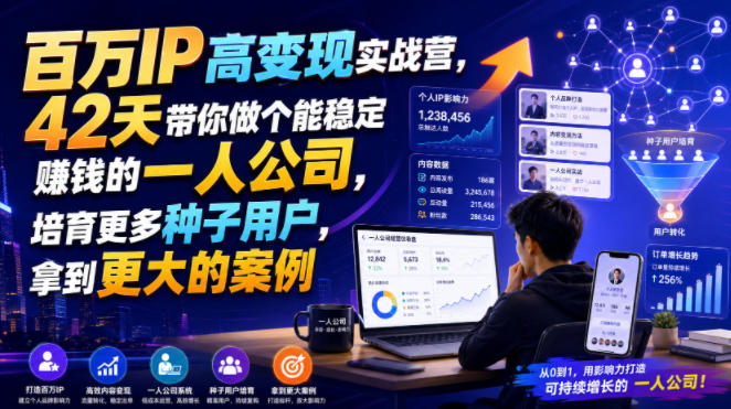 百万IP高变现实战营，42天带你做个能稳定賺钱的一人公司，培育更多种子用户，拿到更大的案例-洛柒笔记